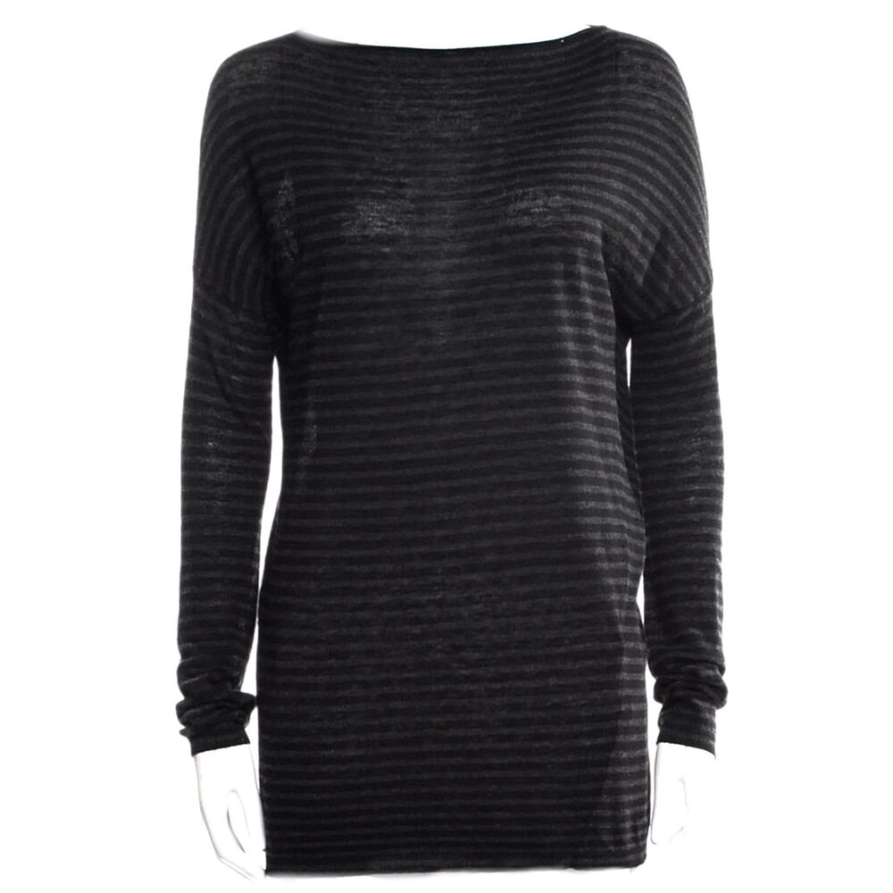 Vince Charcoal and Black Wool Striped Sweater - Size L